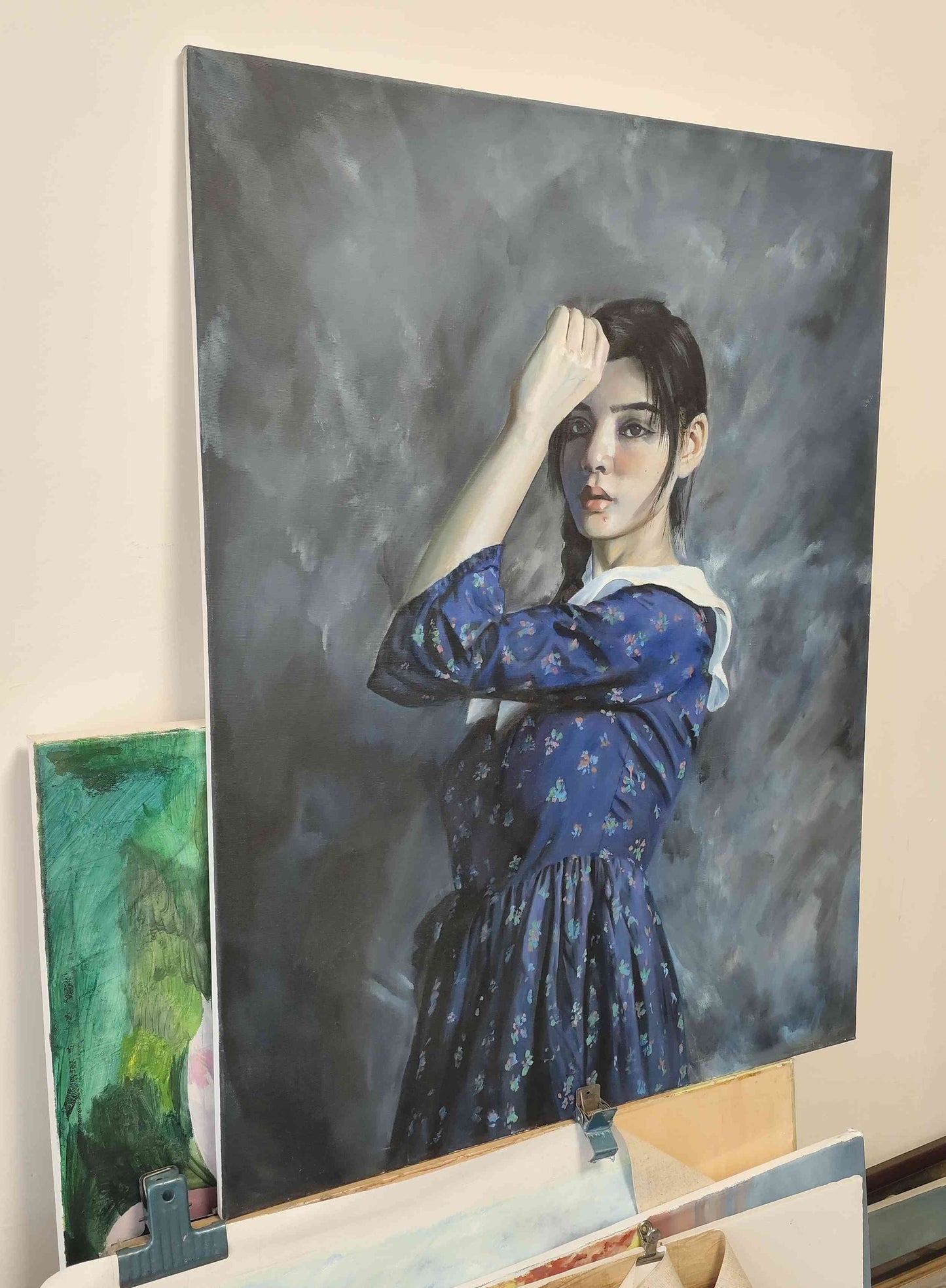 A Girl in a Blue Floral Dress
