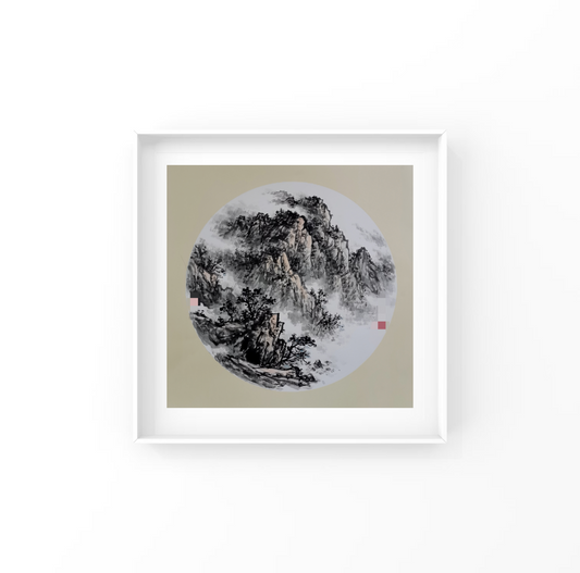 Misty Peaks with Jade-Cascading Waterfalls: Landscape Series