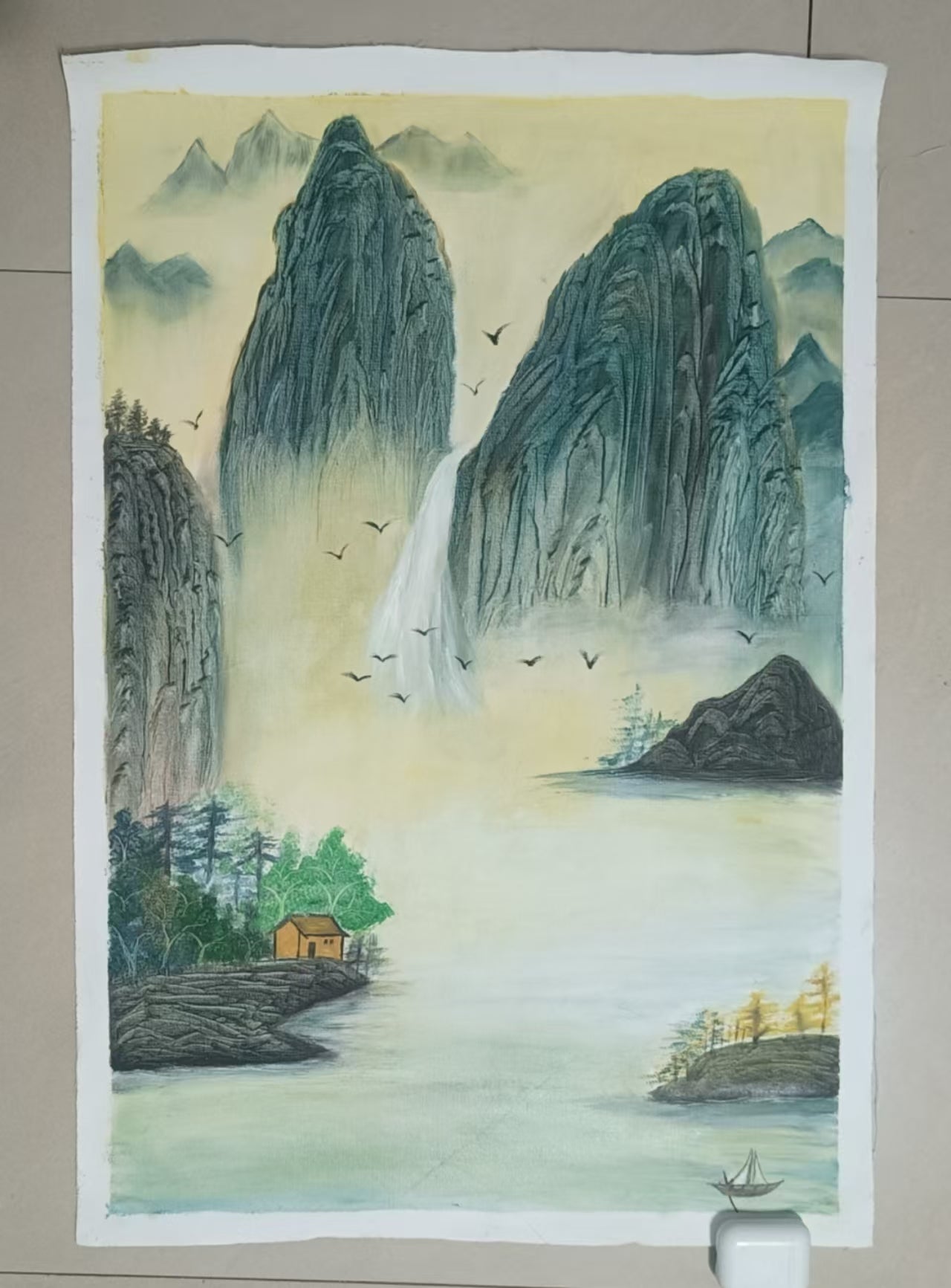 Birds Roosting by a Startling Waterfall