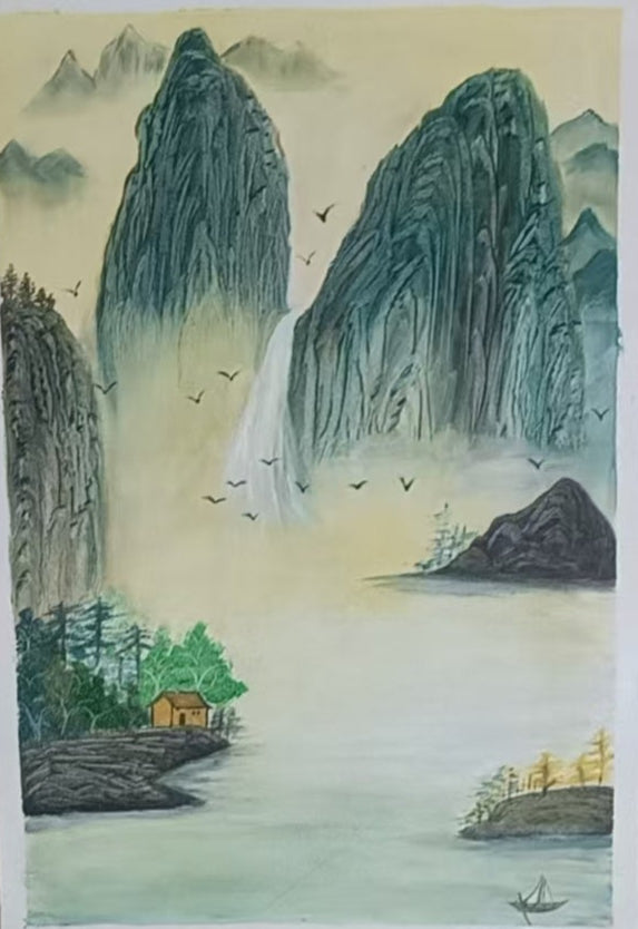 Birds Roosting by a Startling Waterfall