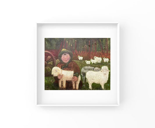 A Mongolian Boy and His Lamb