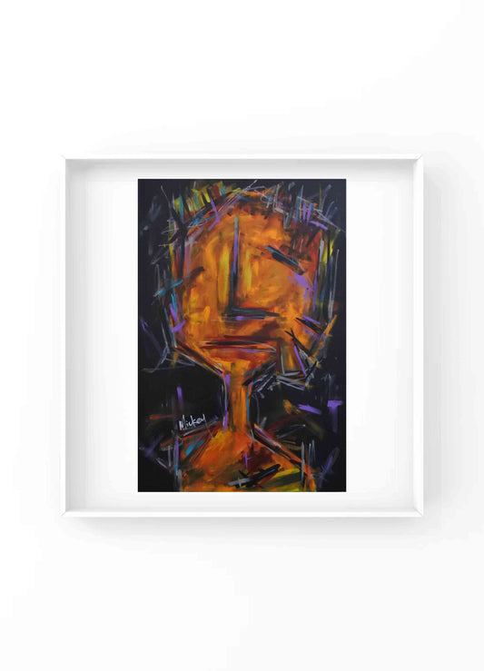 The intense orange - yellow, as if it were the external manifestation of the passionate emotions within, recklessly burns and spreads across the canvas. The black background is like an unknown abyss, forming a strong contrast with the bright main subject, just as if it were the loneliness and struggle of the self in the vast world. In life, we often switch among different roles and situations. Sometimes, we can't even distinguish which one is the true self. Whether the true self hidden behind layers of mask