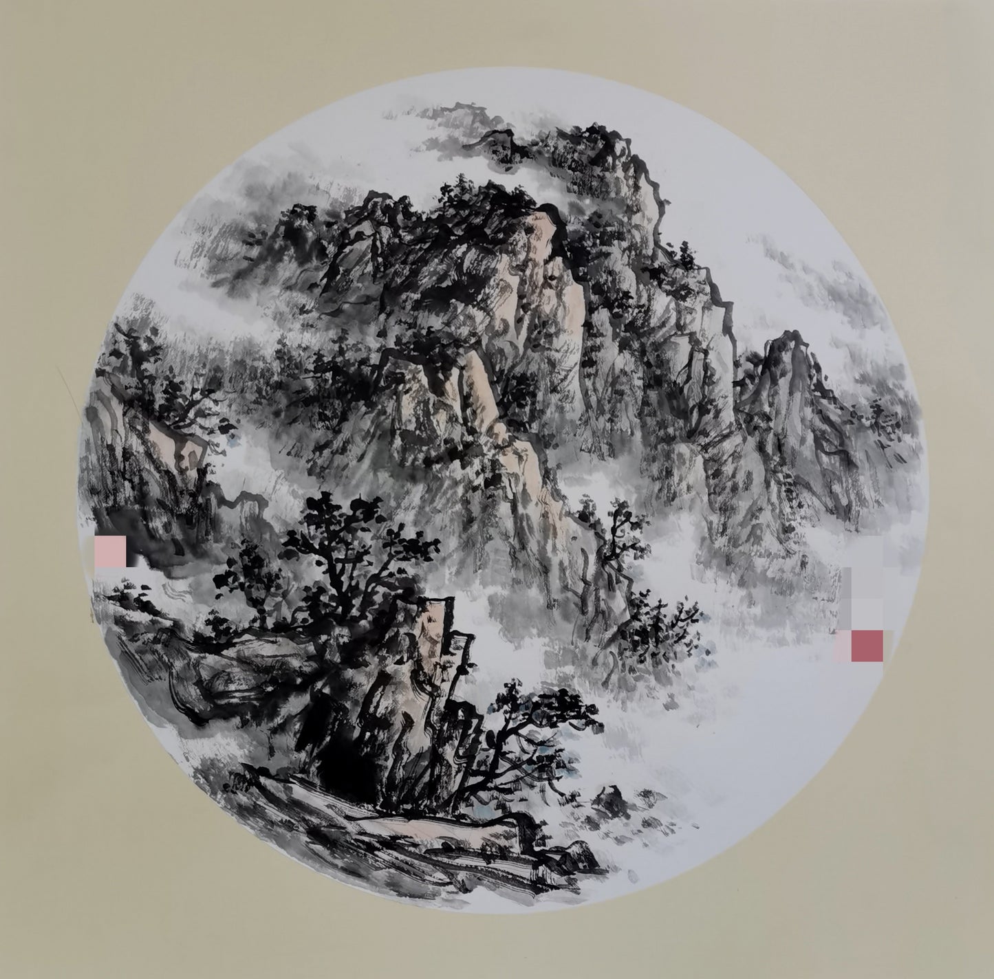Misty Peaks with Jade-Cascading Waterfalls: Landscape Series